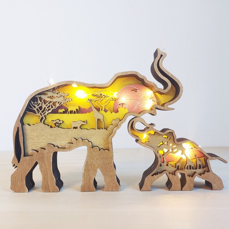 Nordic Forest Animal Decor Wooden Figurines Handicraft Designer Creative Wolf Totem Wooden Carving H