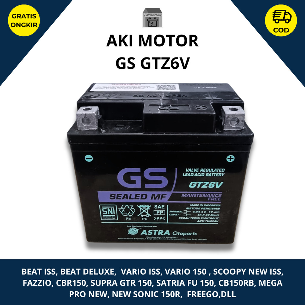 aki motor beat deluxe, vario 150,125 led, fazzio, satria fu gs  gtz6v 12V