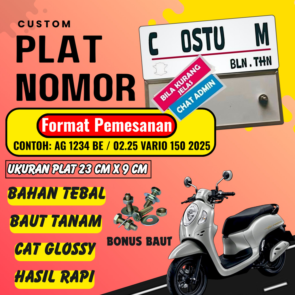 PLAT CUSTOM WARNA PUTIH PLAT CUSTOM SATU PASANG WARNA PUTIH PLAT CUSTOM BAUT TANAM