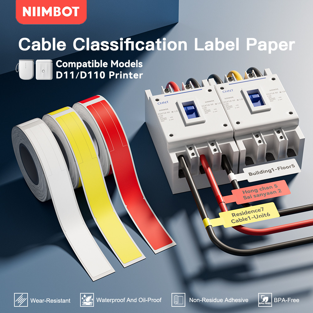 NIIMBOT D110/D11/D101/D11-H/D110-M Label tahan air untuk jaringan data, kabel, dan kabel serat optik