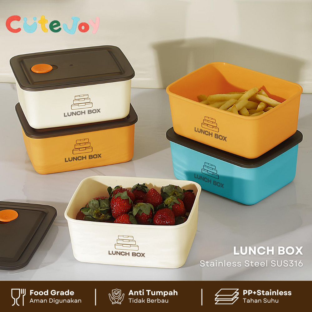 CUTE JOY Lunch Box Kotak Bekal Penyimpanan Makanan Stainless Kontainer Box dengan Tutup Kotak Penyim