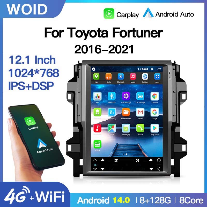 Radio Mobil Layar Vertikal Android 14 12.1'' Pemutar Multimedia GPS Navi Stereo Untuk Toyota Fortune