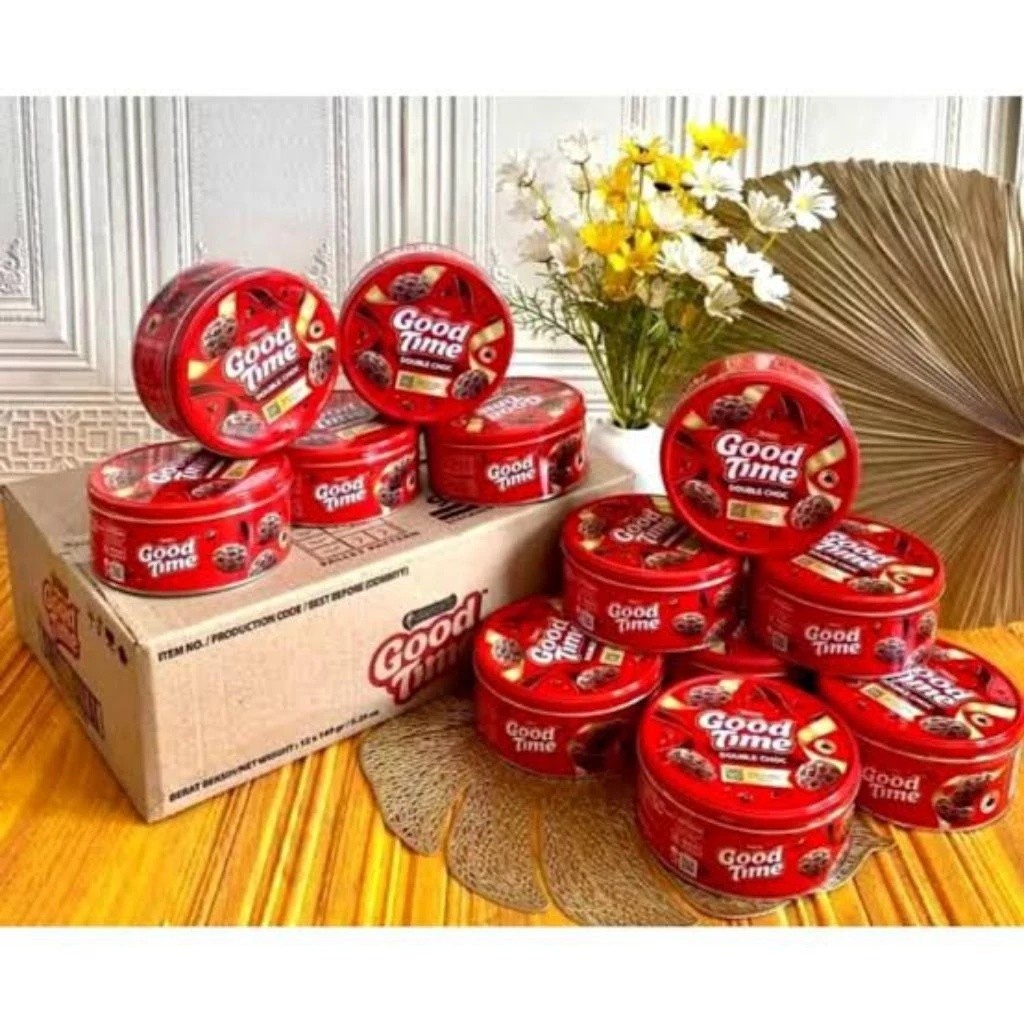 Grosir good time kaleng cookies double chocochips 133gr biskuit original coklat arnot kue lebaran pa