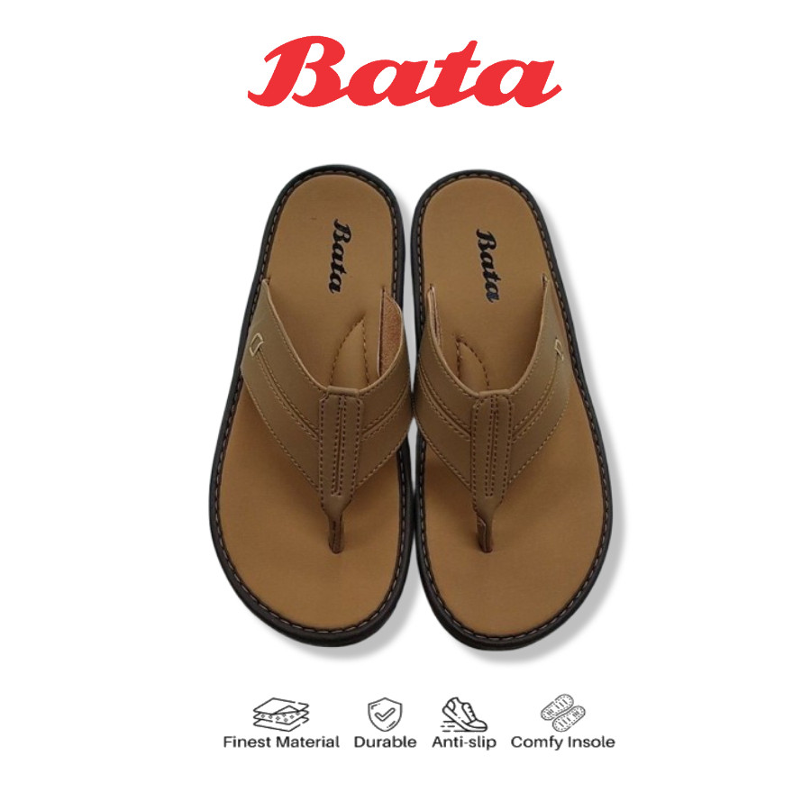 Sandal Bata Original 100% Sendal Pria Model Jepit Kekinian Warna Tan
