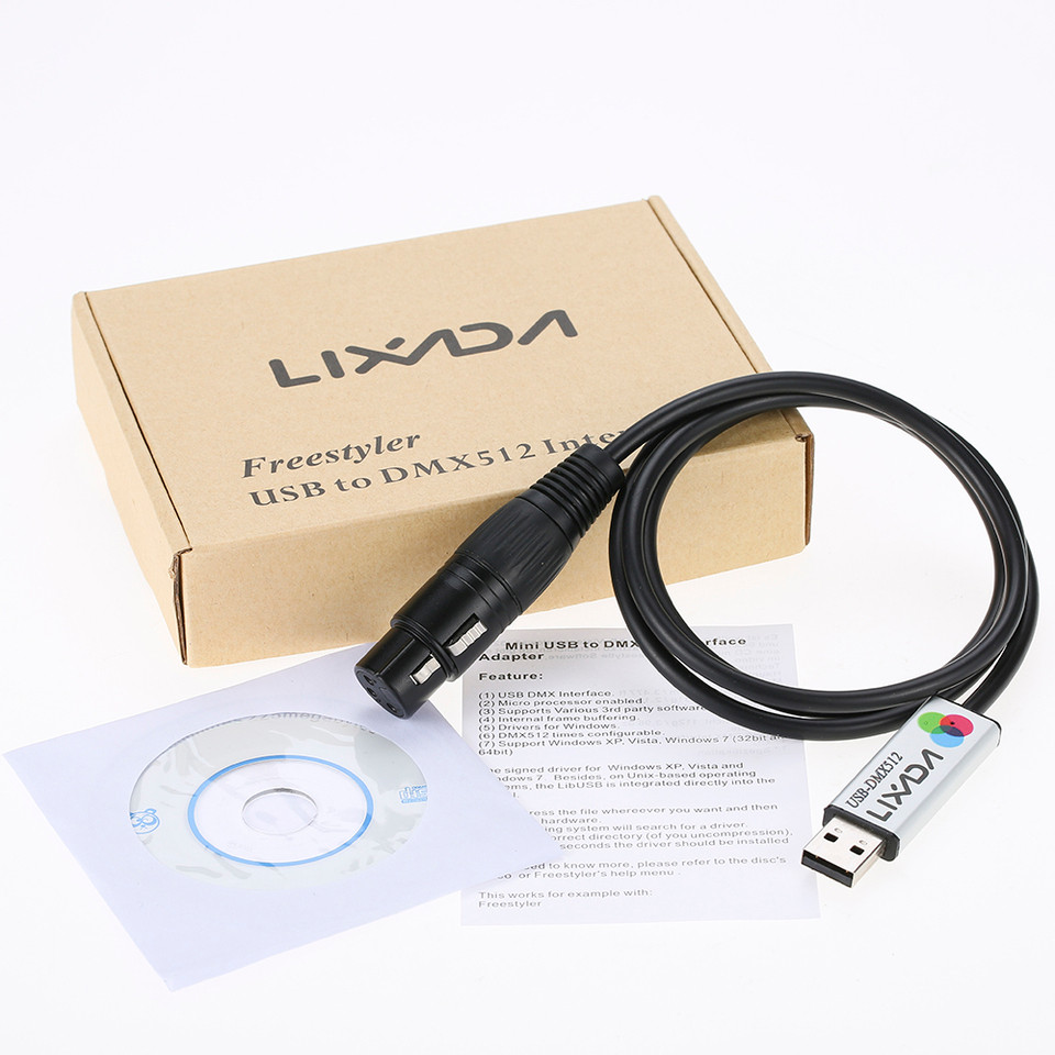 Lixada USB to DMX Interface Adapter LED DMX512 Computer PC Stage Lighting Controller mmer