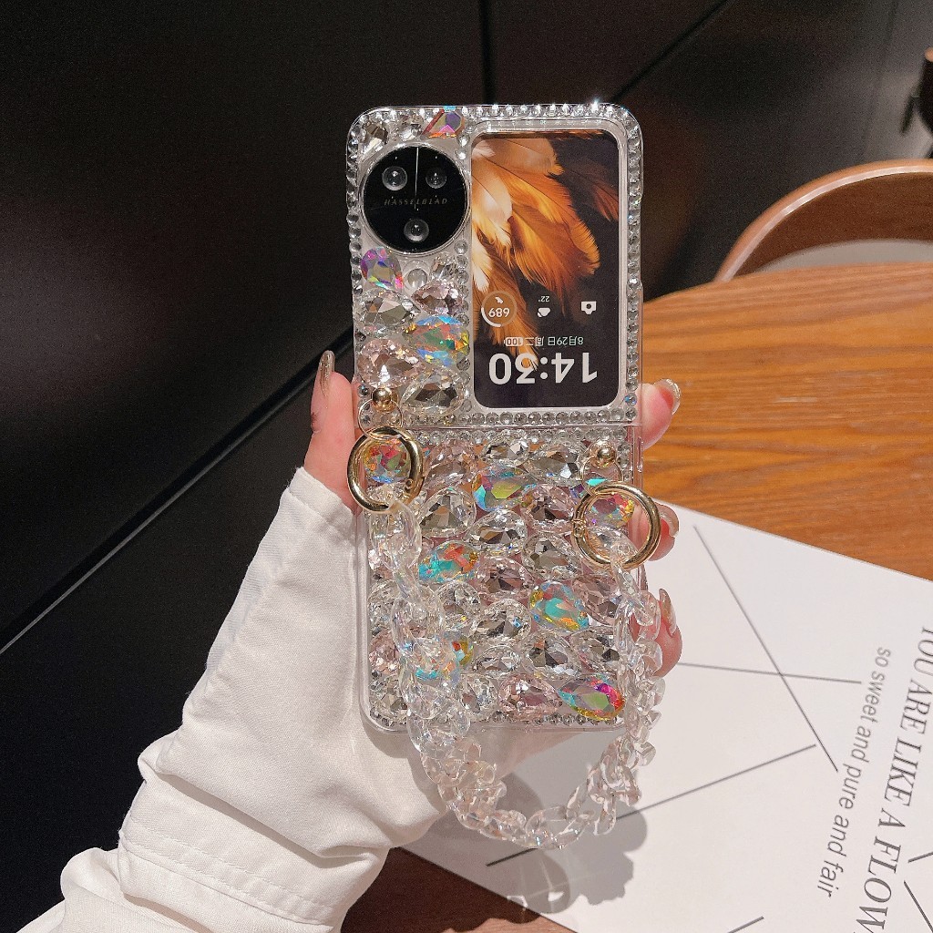 OPPO Temukan N3 Flip Bling Crystal Laser Gelang Rantai Penutup, cocok untuk OPPO Temukan N2 Flip gli