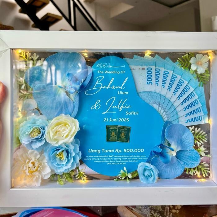 Bingkai Foto Transparan Mahar Pernikahan - Bingkai putih+lampu