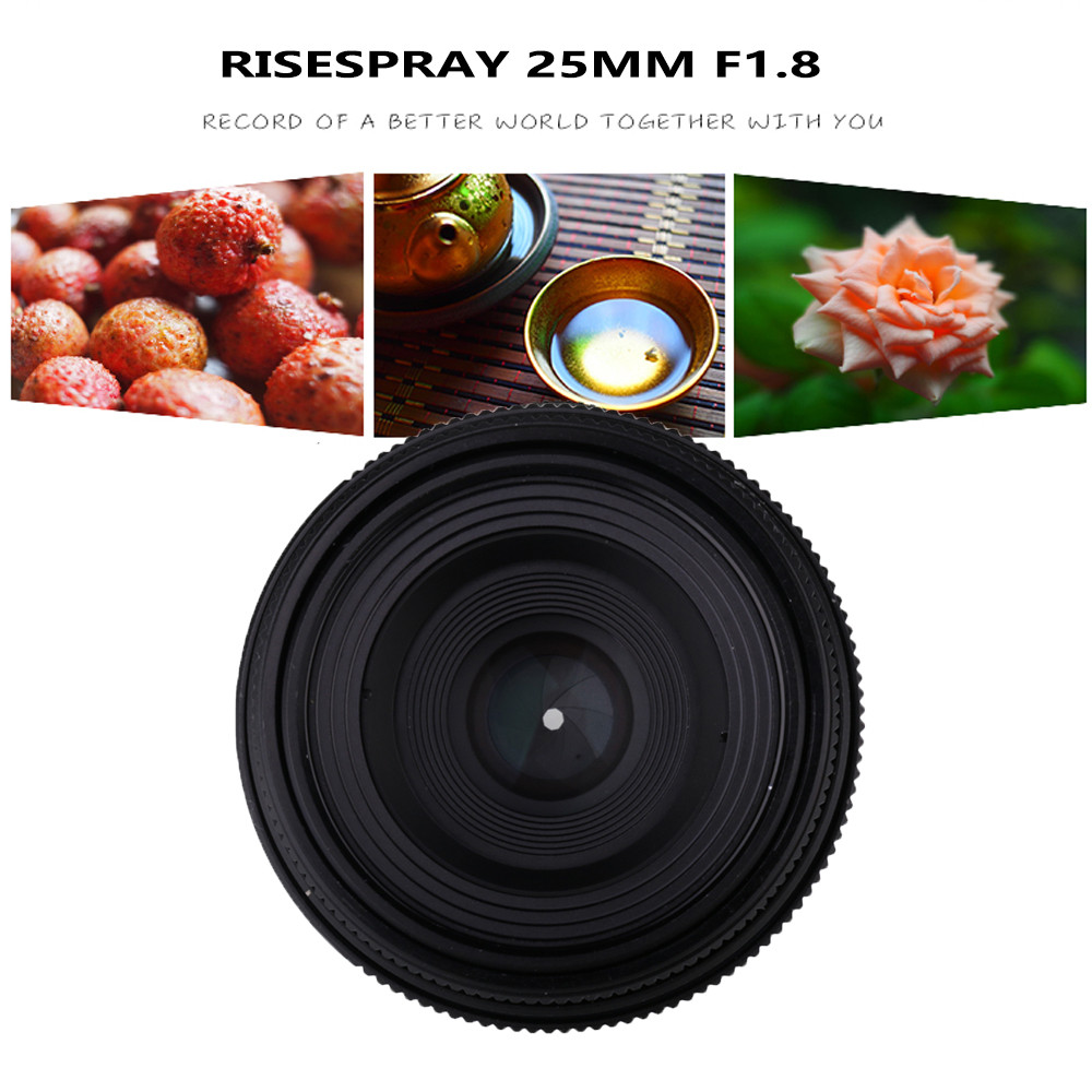 RISESPRAY 25mm F1.8 Mini CCTV C Mount Lensa Optik Sudut Lebar untuk Kamera Mirrorless NikonN1 Sony N