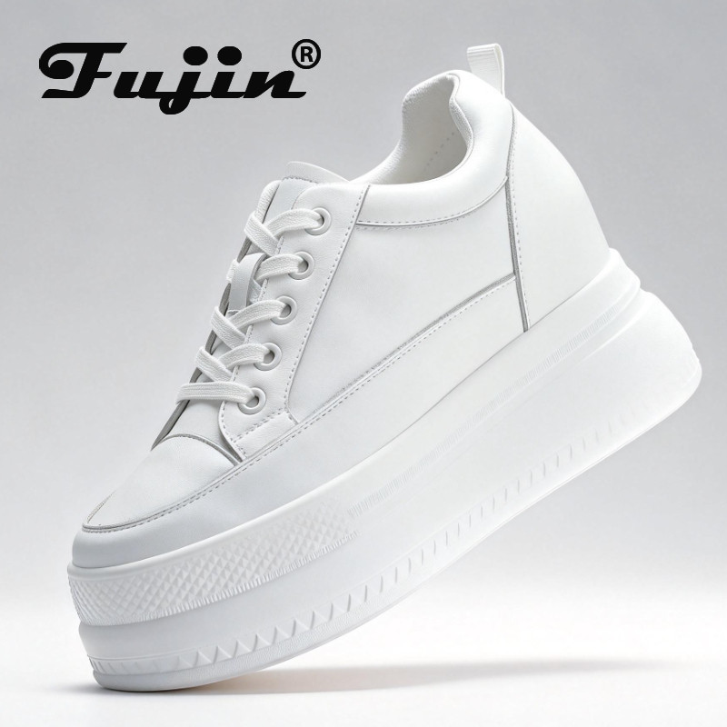 Fujin 9cm Women Shoes Sneakers Platform Heel Height Increased Wedge Pumps White Sneakers Shoe Breath