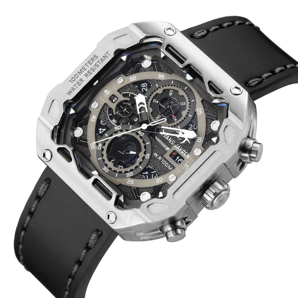 Evans Jayden Jam Tangan Pria 9596 Kulit Kaca Sapphire Chronograph Water Resistant 10 ATM Stainless W