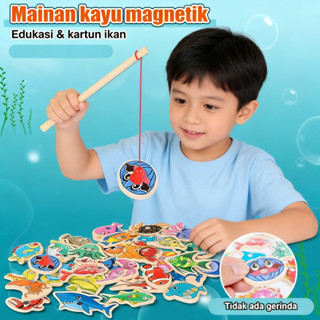 Pendidikan Kayu Anak Mainan 15/30 Buah Magnetik Ikan Cartoon