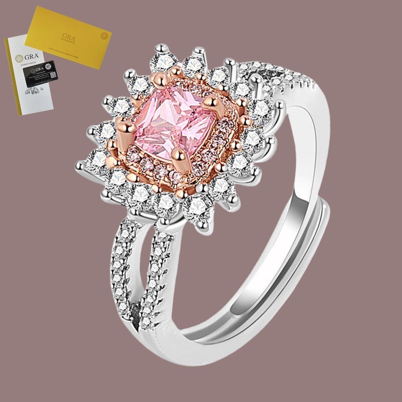 Termasuk Sertifikat GRA Cincin Platinum Moissanite Berlian Pink Berkilau Desain Dua Warna