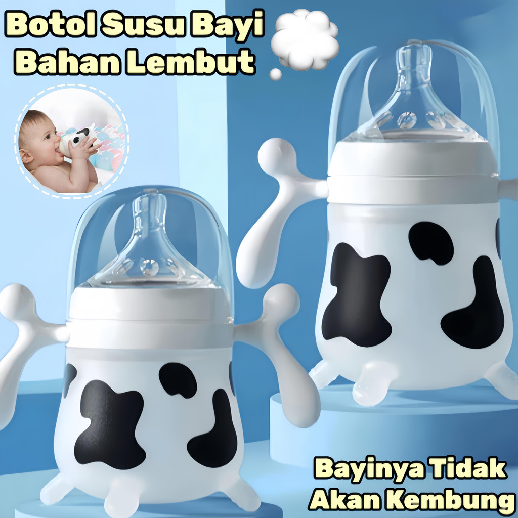 Botol Susu Dot Bayi Silikon Motif Sapi/Dot bayi silikon lembut/BPA Free/botol minum bayi/Dengan Sedo