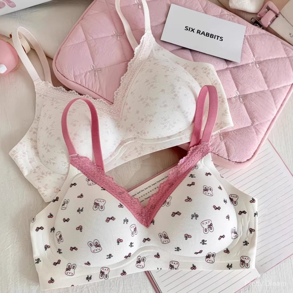 [Pretty Dream]Bra motif bunga yang lucu, push-up, tipis, tanpa kawat, anti kendur, tanpa jahitan.