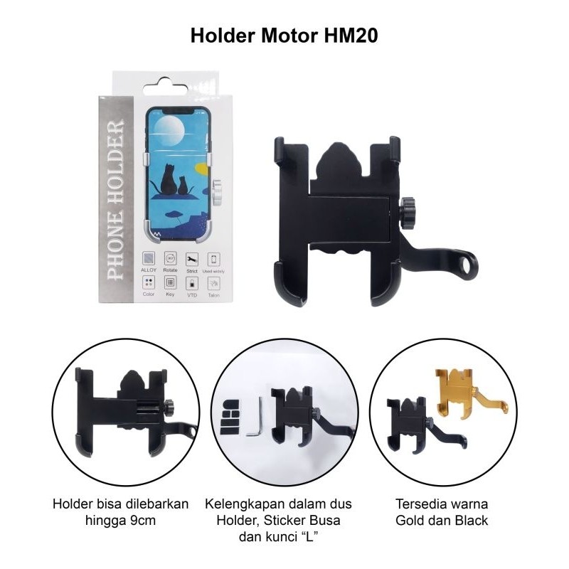 CITY - Holder Motor Besi HM20 SPION Phone Holder Besi Motor Alumunium SPION