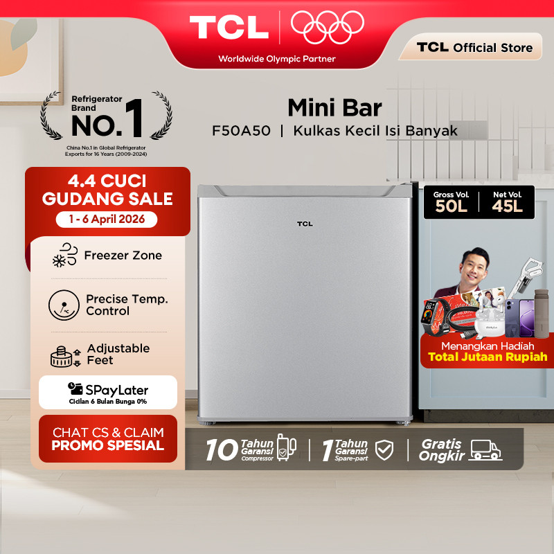 [BIGGER CAPACITY] TCL Kulkas Mini Bar (Refrigerator) - Kapasitas 47L - Freezer Zone - Adjustable Fee