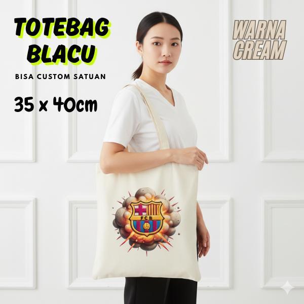 Totebag Blacu Cream 35x40 Cm Resleting Custom Full Color Anime Kpop BTS Logo Tim Bola Ilustrasi Quot