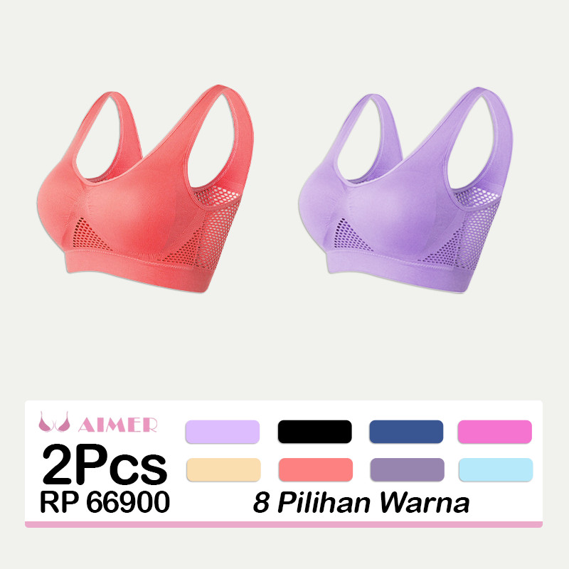 AIMER [2pcs] Sport Bra Jumbo Push Up Bra Yoga Bh Bra Olahraga Tanpa Jahitan Nirkabel S6