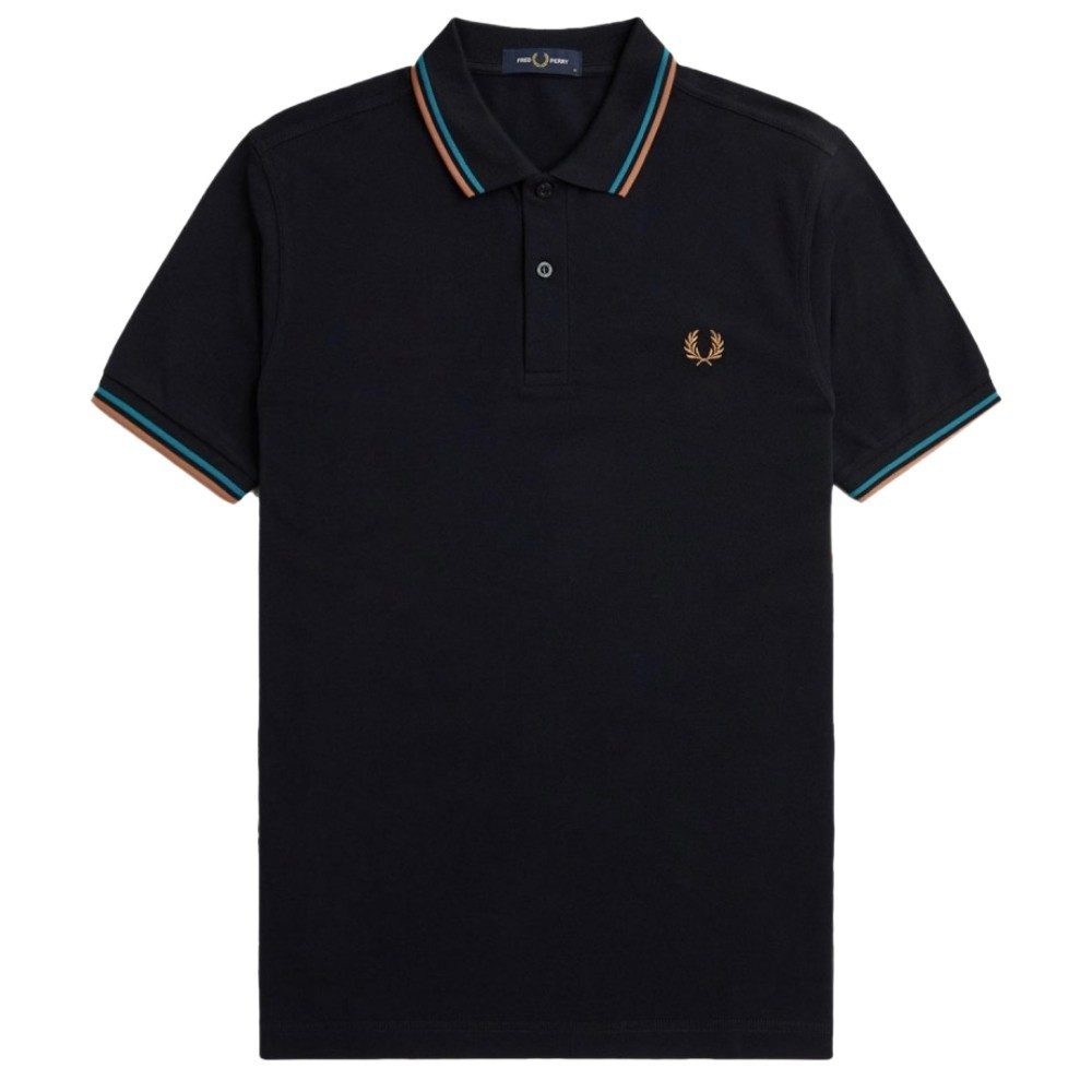 Fred Perry Gold Ice Blue Tipped Black Polo / Kaos Polo Branded Original