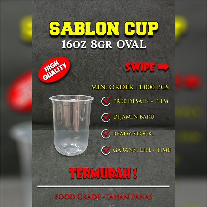 Sablon Cup Plastik PP Oval 16 oz 8 gram BSM | Sablon 1 Warna