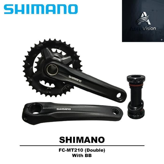 aero- Gir Set Depan Shimano Altus FC-MT210 Double With BB Crank Sepeda MTB Hollowtech | Gearset Sepe
