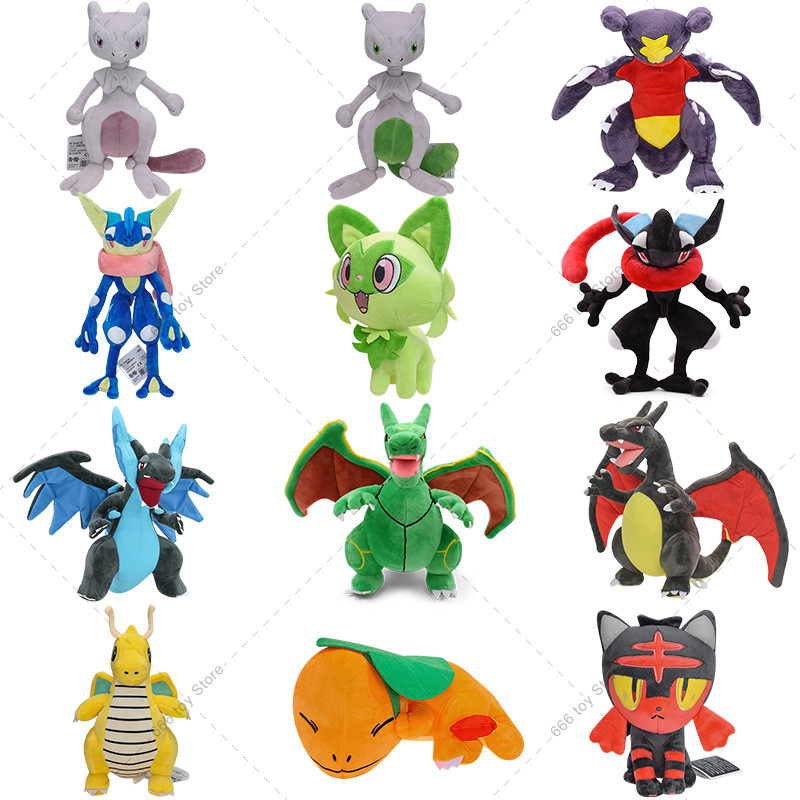 12 Styles Pokemon Plush Garchomp Shiny Mewtwo Greninja Sprigatito Charizard Charmander Litten Dragon