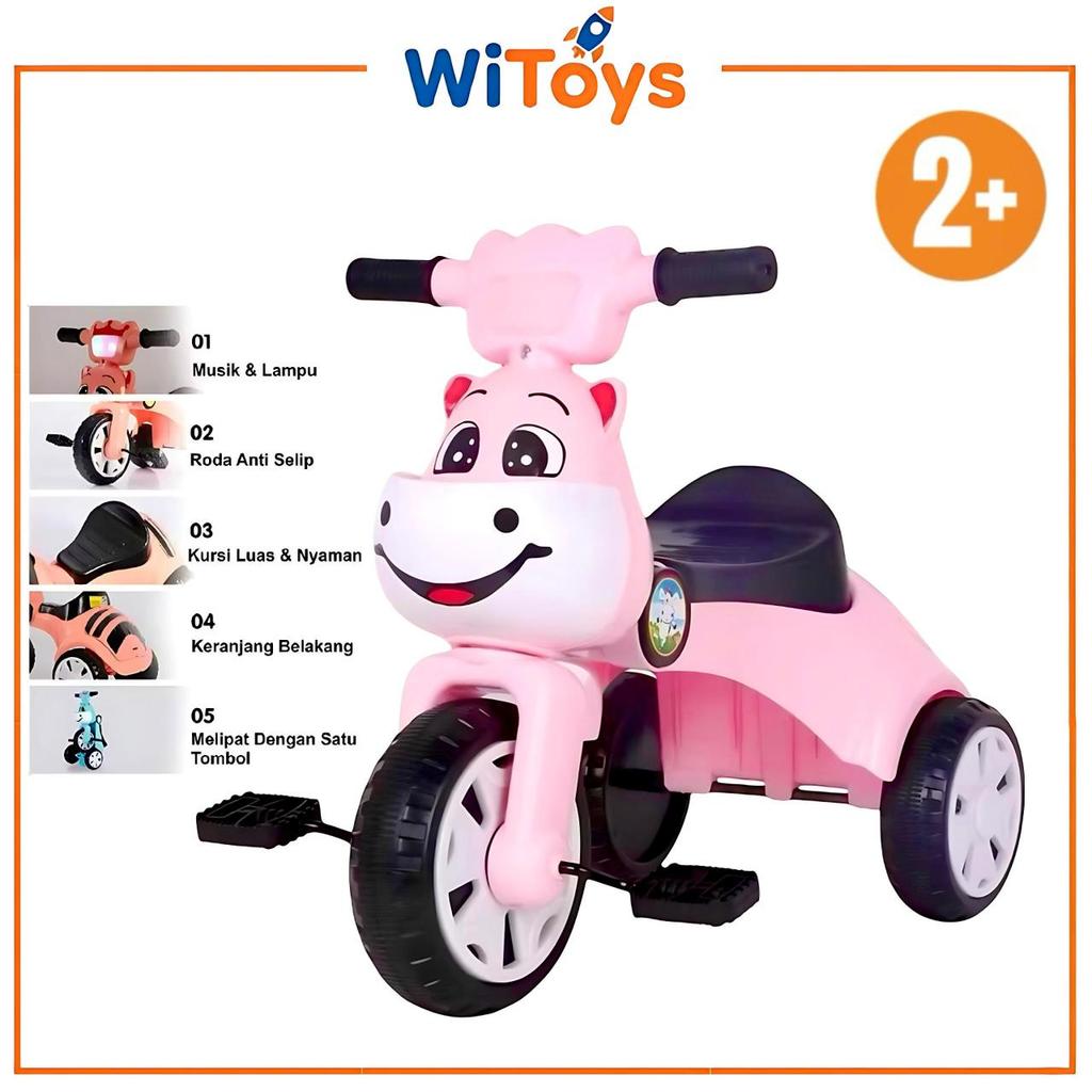 Aviator Tricycle Folding Bike Mainan Anak Sepeda Lipat Roda Tiga Karakter Sapi Musik Lampu