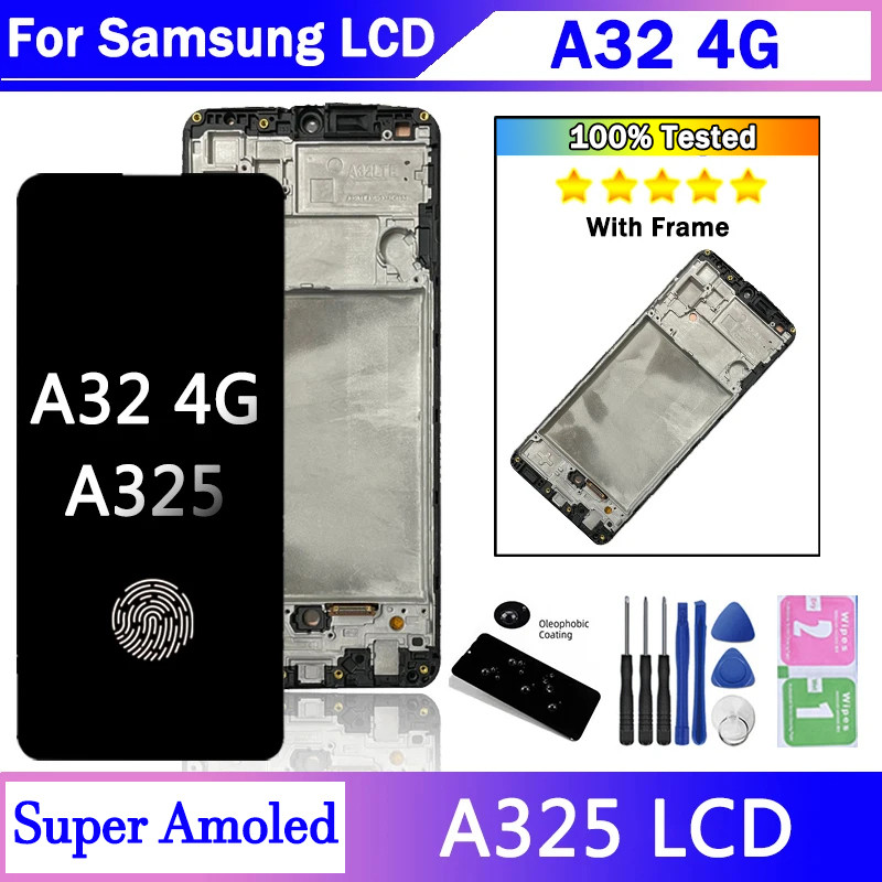 Super AMOLED For Samsung  A32 4G LCD For Samsung A325 A325F SM-A325F/DS LCD splay Frame Touch gitize
