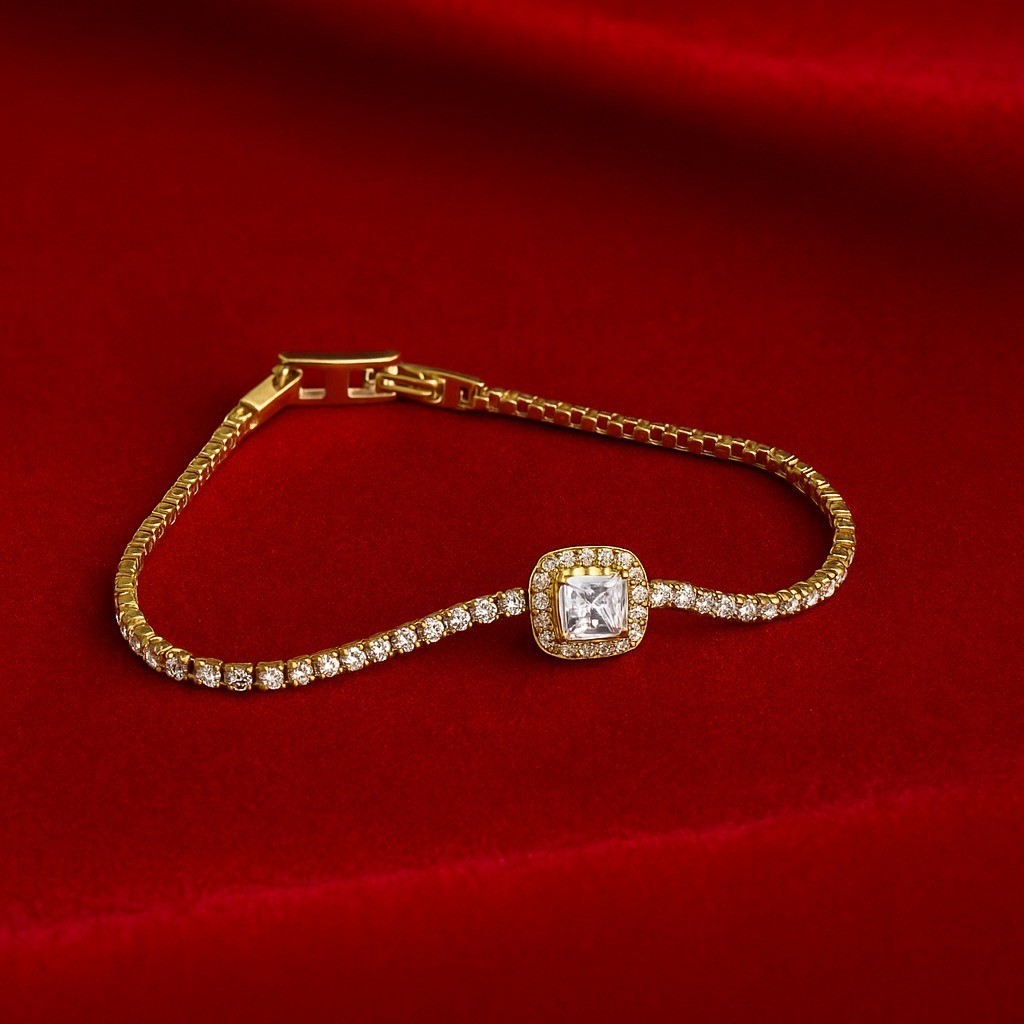 Gelang Tangan Wanita Permata Silver Gold Tennis Bracelet Desain Klasik Modern GT-1024