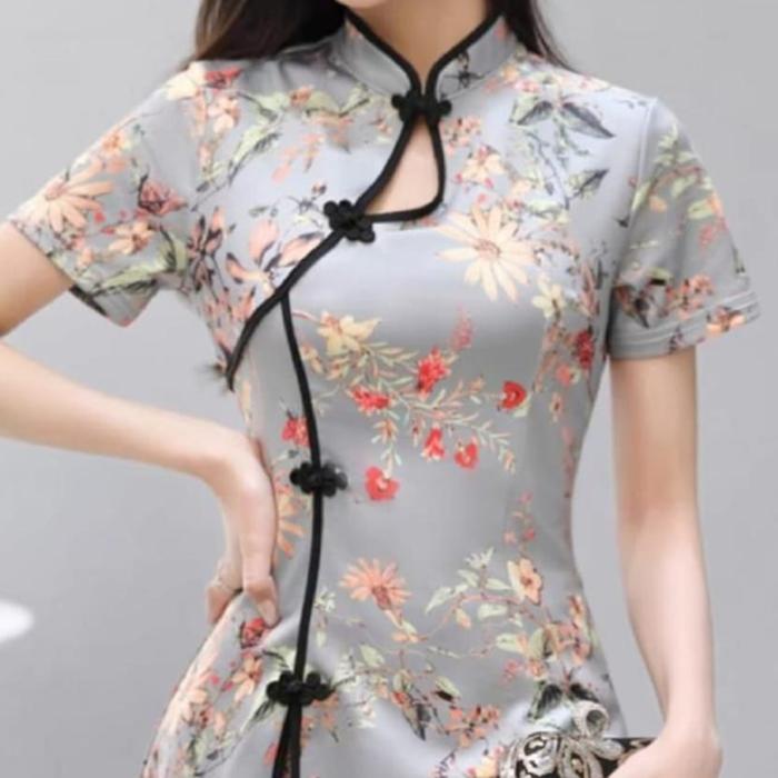 0530 Setelan WENYA Cheongsam Dress Celana imlek gaya mandarin cina baju Wanita Remaja Dewasa Bahan S