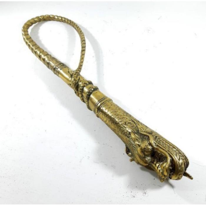 Cambuk Pecut Cemeti Gagang Kepala Ular Naga Besi Kuningan Antik NH2