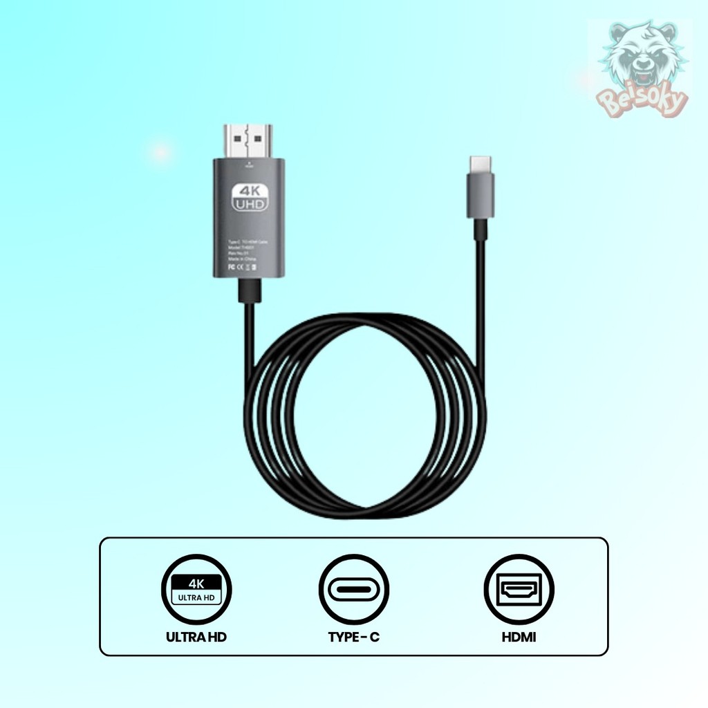 BEISOKY Adapter Kabel Type C to HDMI 4K UHD Converter Hp ke Mobile phone/laptop/monitor/ TV /  / Pro
