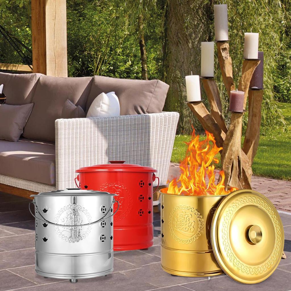 Paper Burner Stainless Steel Paper Burn Bucket Carry Handle Attached Trational Auspicious Barrel For