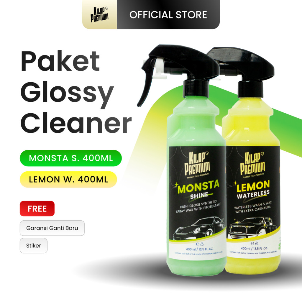 Waterless Clean Kit Glossy I Kilap Premium - Paket Motor/Mobil Glossy, Perawatan Body Glossy, Perawa