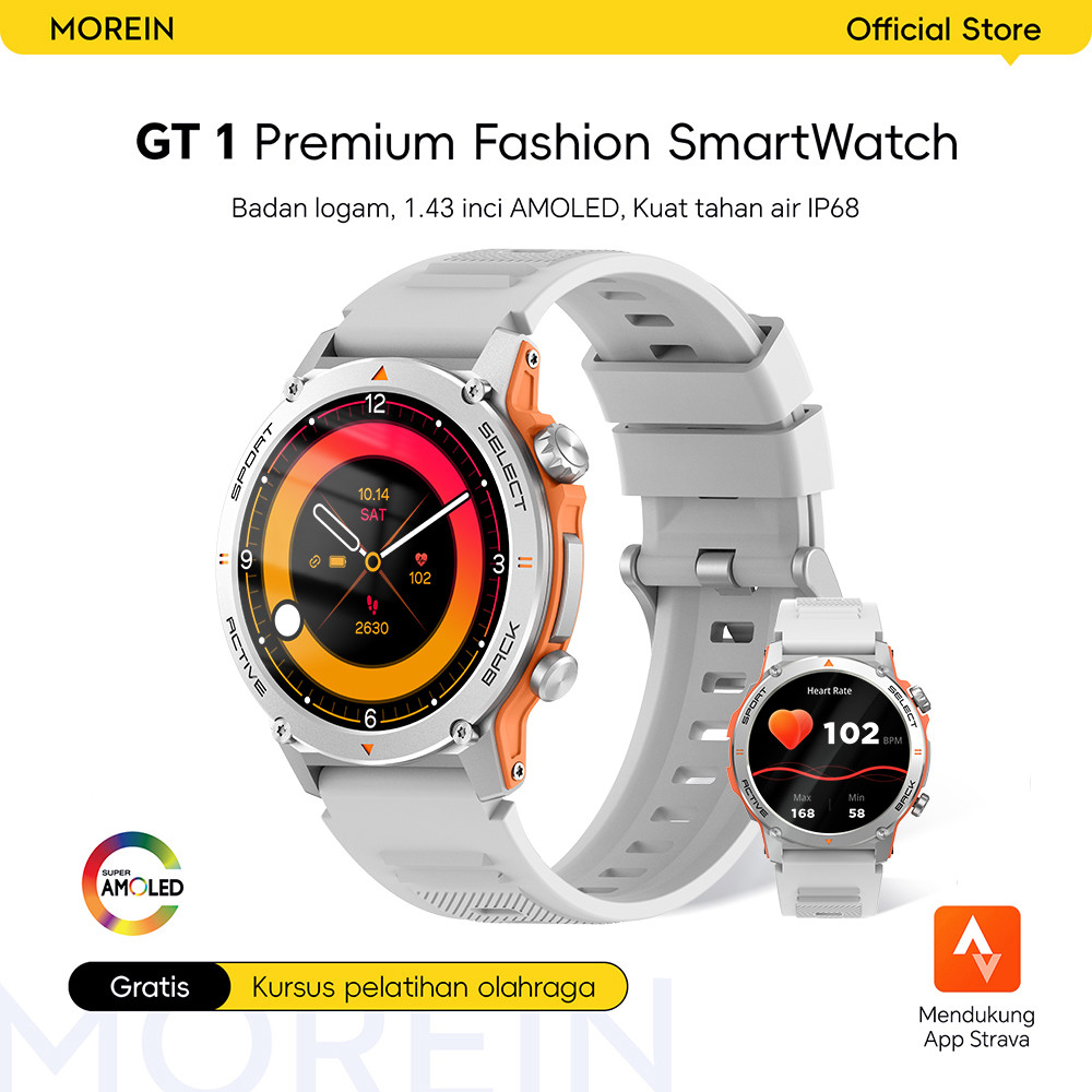 Cuci Gudang Morein Plus Gt1 Smartwatch - 1.43'' Amoled Tahan Air Ip68 Baterai Tahan Lama 123 Mode