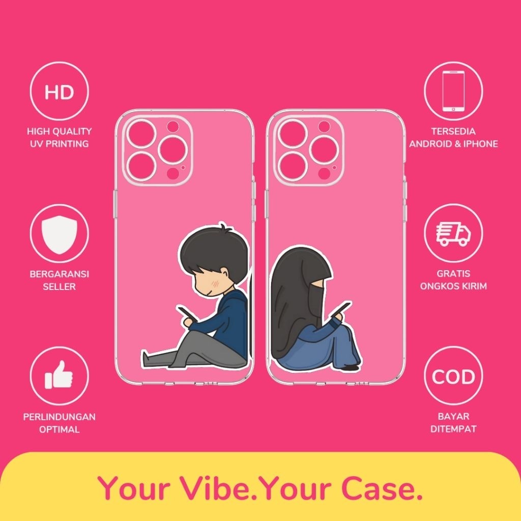 Custom Case Couple Desain Boy & Girl Hijab All Type Hp Bahan Softcase Anticrack Lucu Cute Casing Cas