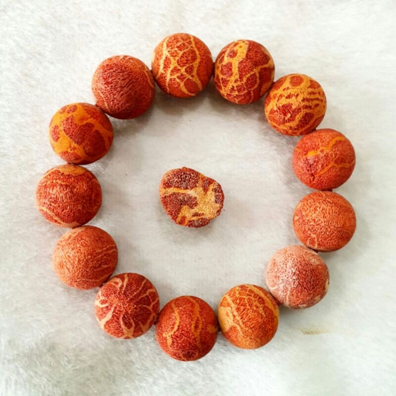 Gelang Red Coral Premium Grade A Natural Berserat / Batu Koral Karang Merah Delima Marjan Aksesoris 