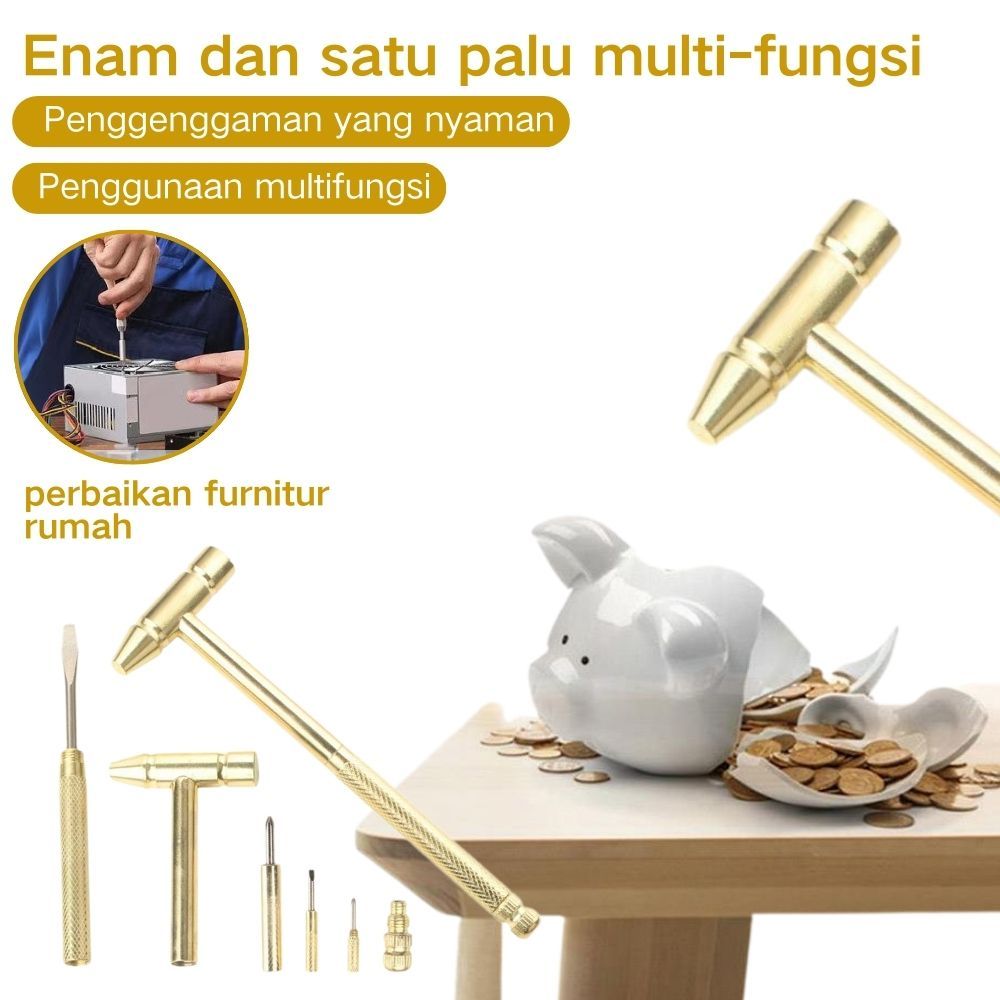Palu rumah tangga mini multifungsi dengan pegangan tembaga solid Palu tembaga berlapis enam-in-satu 