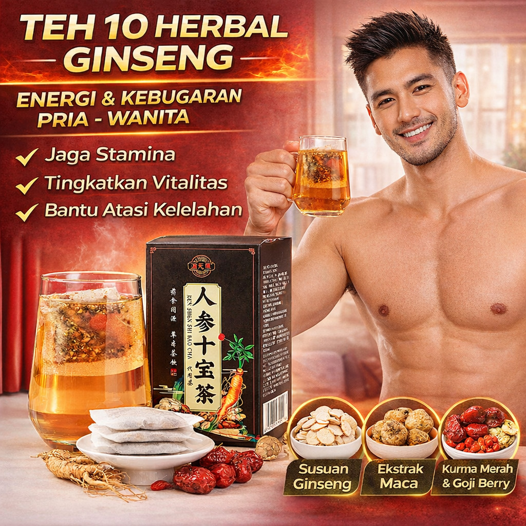 [Diskon Spesial Hari Ini] Teh Herbal Pria Stamina Ginseng & Goji Berry | Kantong Teh Celup Praktis |