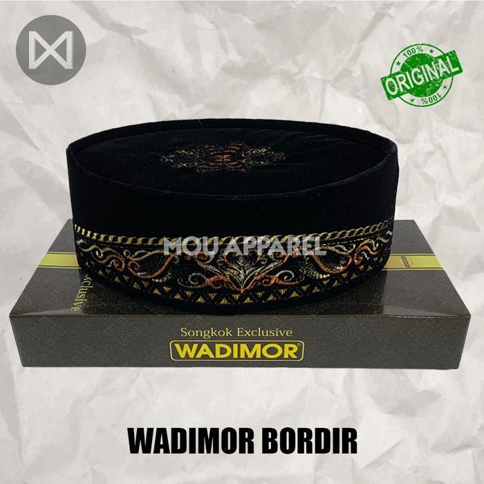 PROMO Lebaran Songkok WADIMOR BORDIR AC Original Tinggi 9 Cm Peci Sholat Pria Dewasa Hitam Full Moti