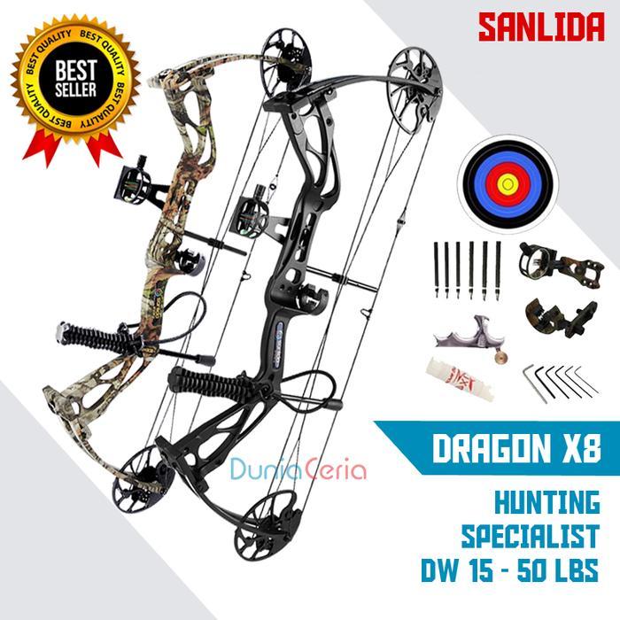 Fullset Busur Panah Sanlida Dragon X8 Compound Bow - Hitam, 0 ~ 60 lbs