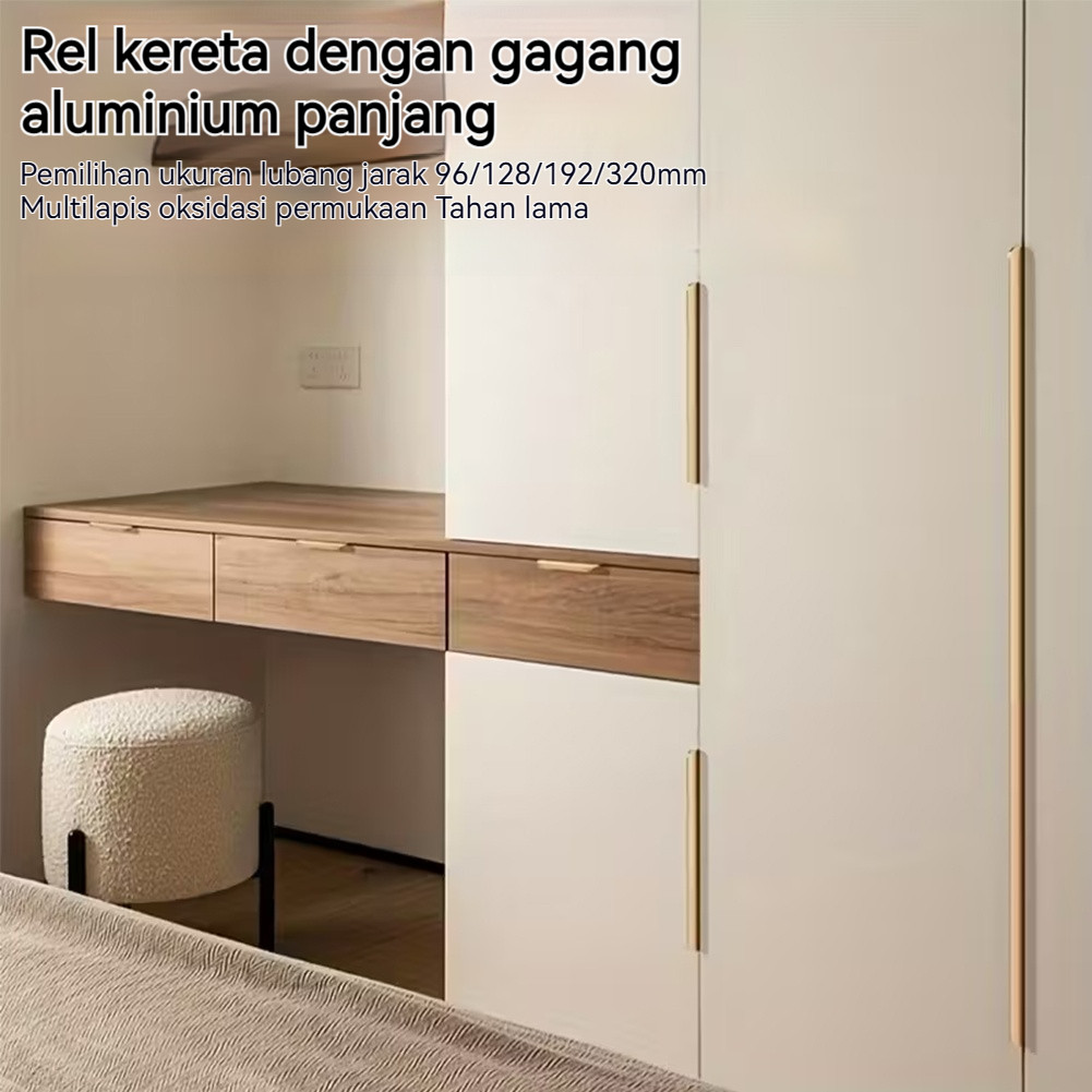 Gagang Pintu Lemari Emas Beraneka Ukuran Gagang Laci Modern Minimalis Aluminium