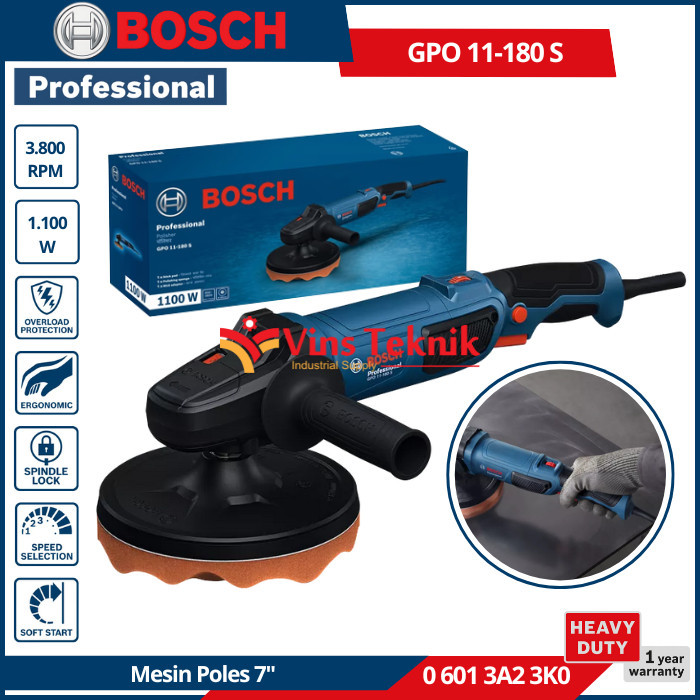 BOSCH GPO 11-180 S Mesin Poles 7" Polisher 1100W Angle Polisher Car GPO11-180S