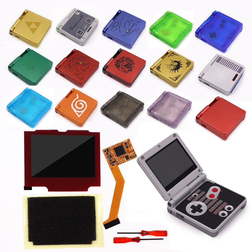 GBA SP IPS V2 Backlight LCD Screen 10 Levels Brightness Kits With Pre-cut Shell For Game Boy Advance