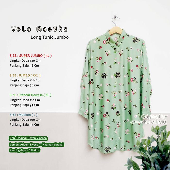 VeLa Matcha Kemeja Tunik Areezka Motif Rayon Viscose  LD 120 140 - XXL