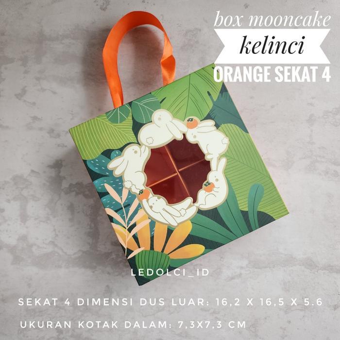 (5 PCS) BOX MOONCAKE KOTAK MOONCAKE KUE BULAN KELINCI ORANGE SEKAT - 4 SEKAT