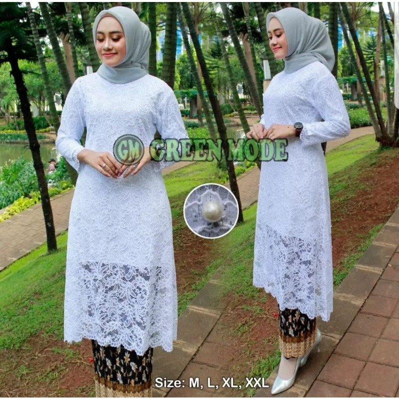 SERESHOP Kk Kebaya Atasan// Set Tunik Brokat putih Long Modern 2024//Kebaya putih Terbaru/pakaian wa