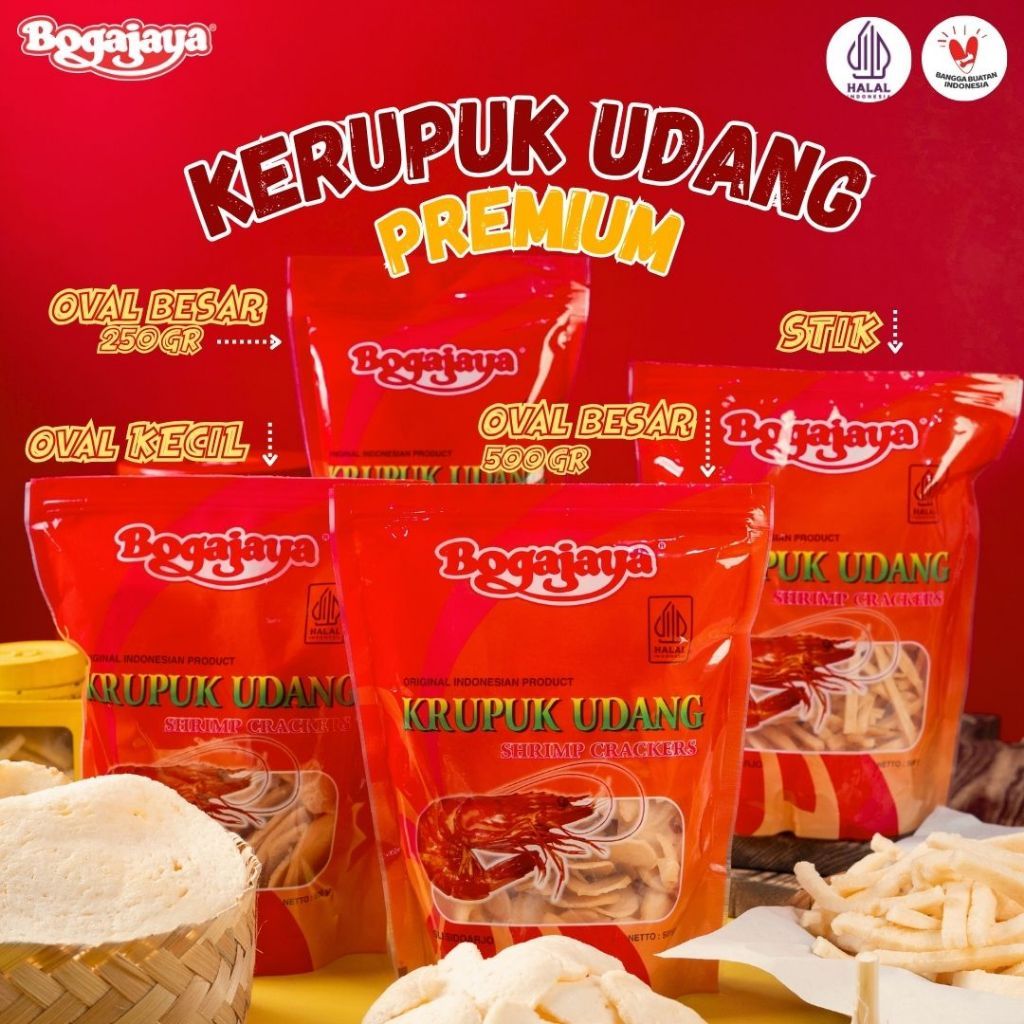 KERUPUK UDANG MERAH (TERSEDIA 3 VARIAN) KHAS SURABAYA 500 GRAM / KRUPUK UDANG BOGAJAYA / OLEH OLEH P