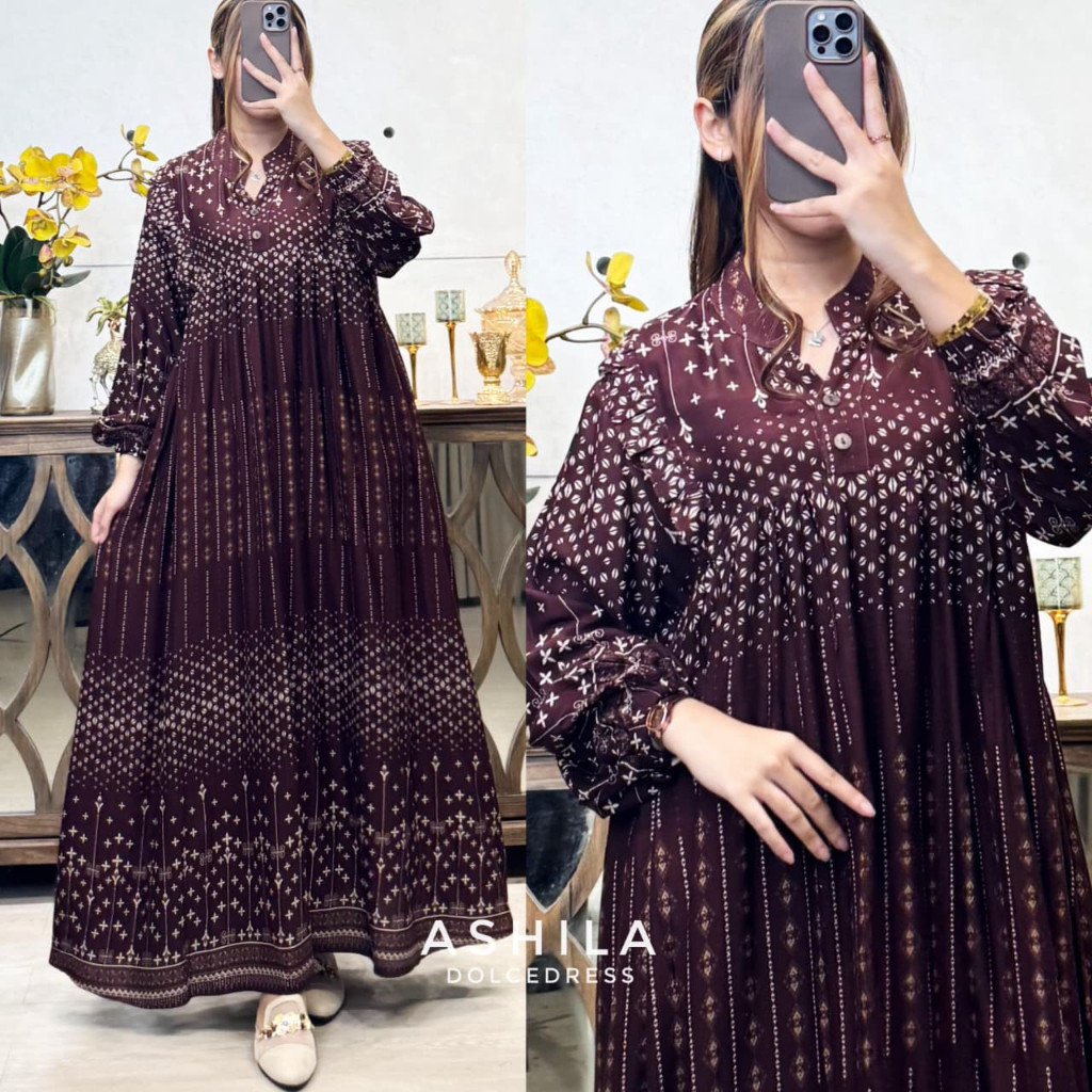 ZIZISHOP Ashila By Dolce Dress Rayon Motif All Size