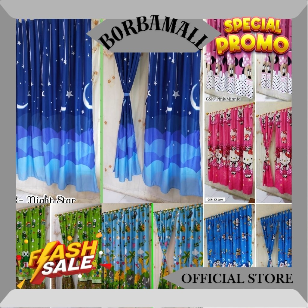 Gorden Pintu dan Jendela Tali Perekat - Gorden Anak Motif Karakter Lucu Moonstar Doraemon Hello Kitt